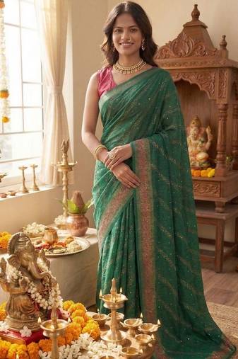 Green leheriya zari designer saree