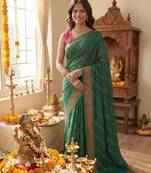 Green leheriya zari designer saree