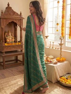 Green leheriya zari designer saree 2