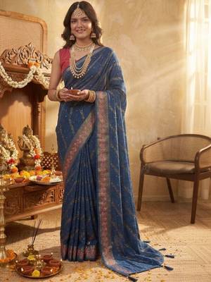 Blue leheriya zari designer saree 1