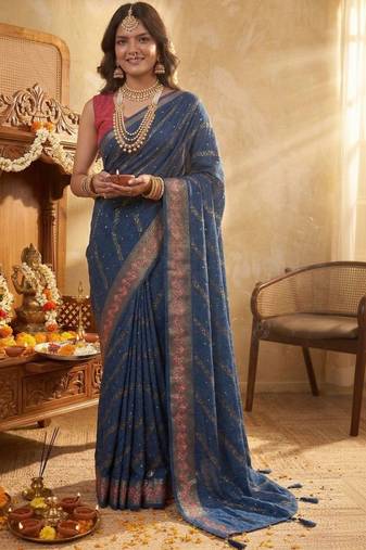 Blue leheriya zari designer saree