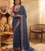 Blue leheriya zari designer saree