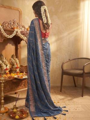 Blue leheriya zari designer saree 2