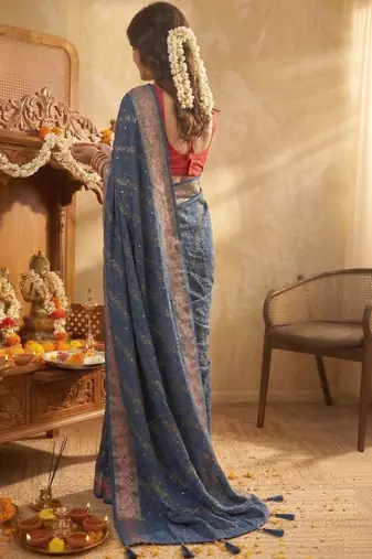 Blue leheriya zari designer saree