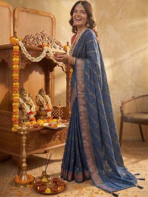 Blue leheriya zari designer saree 3