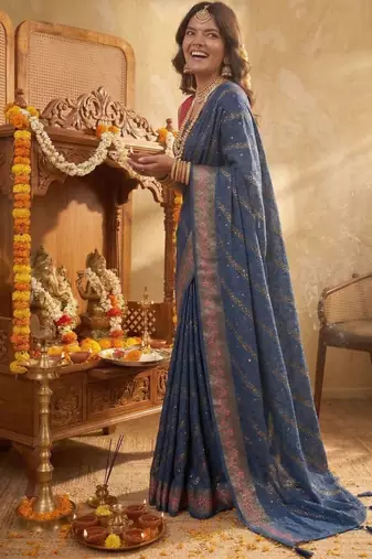 Blue leheriya zari designer saree