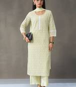 structured women ethnic motifs regular cotton kurta with trousers & with dupatta