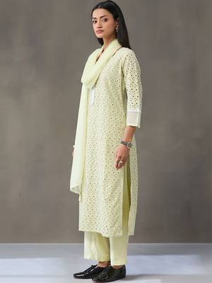 structured women ethnic motifs regular cotton kurta with trousers & with dupatta 6