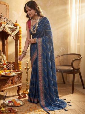 Blue leheriya zari designer saree 5