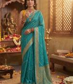 Turquoise leheriya zari designer saree