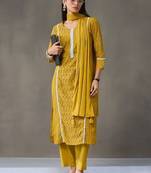 tailored women ethnic motifs embroidered regular thread work cotton kurta with trousers & with dupatta