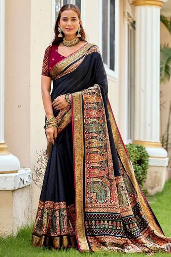 navy_blue ethnic motifs zari saree