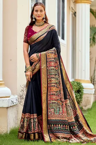 navy_blue ethnic motifs zari saree