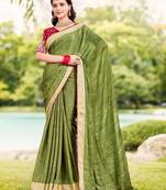 Green ethnic motifs printed zari saree with unstitched blouse piece