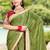 Green ethnic motifs printed zari saree with unstitched blouse piece