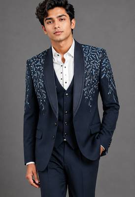 Midnight blue beaded shawl lapel tuxedo set 2