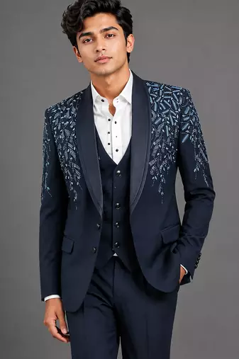 Midnight blue beaded shawl lapel tuxedo set