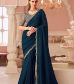 Teal sequinned pure georgette saree