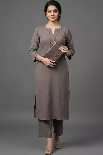 smart women regular thread work silk crepe kurta with trousers