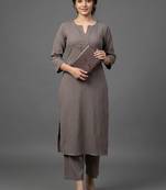 smart women regular thread work silk crepe kurta with trousers
