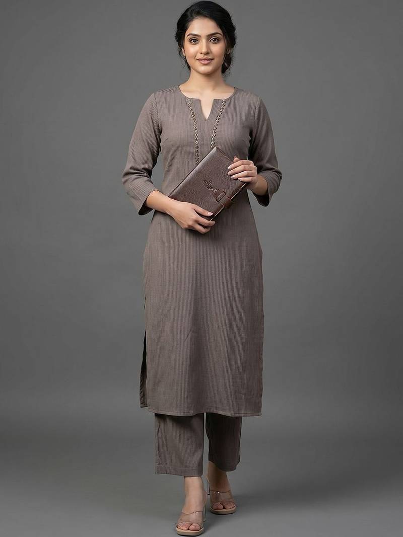 smart women regular thread work silk crepe kurta with trousers