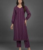 formal women striped regular silk crepe kurta with trousers