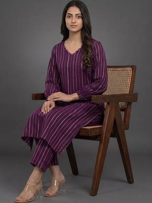 formal women striped regular silk crepe kurta with trousers 2