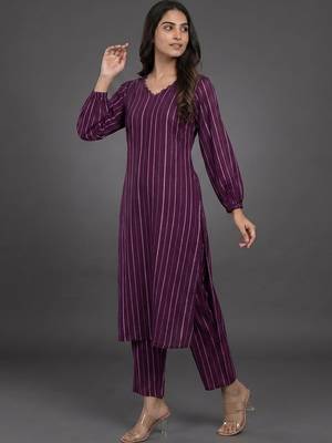 formal women striped regular silk crepe kurta with trousers 5
