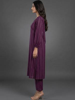 formal women striped regular silk crepe kurta with trousers 6