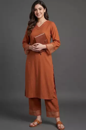 workwear women regular silk crepe kurta with palazzos