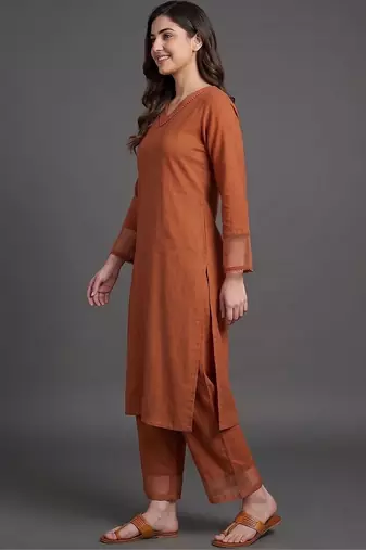 workwear women regular silk crepe kurta with palazzos