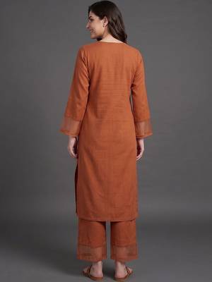 workwear women regular silk crepe kurta with palazzos 3