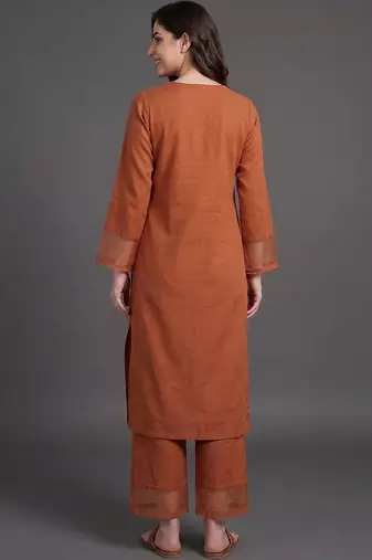 workwear women regular silk crepe kurta with palazzos
