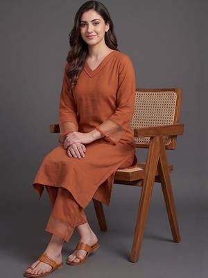workwear women regular silk crepe kurta with palazzos 4