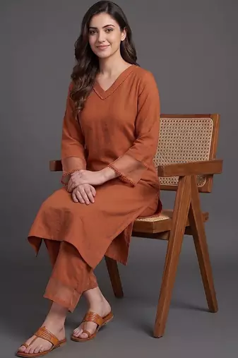 workwear women regular silk crepe kurta with palazzos