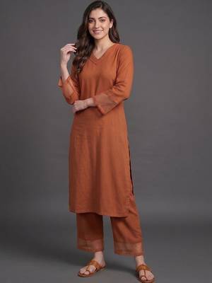 workwear women regular silk crepe kurta with palazzos 5