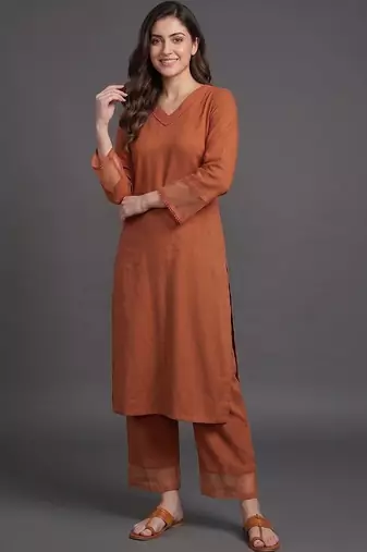 workwear women regular silk crepe kurta with palazzos