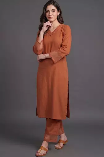workwear women regular silk crepe kurta with palazzos