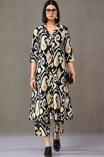 everyday workwear women ethnic motifs printed regular cotton kurta with trousers