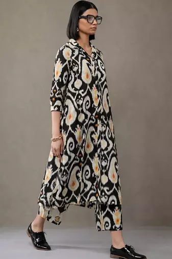 everyday workwear women ethnic motifs printed regular cotton kurta with trousers