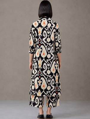 everyday workwear women ethnic motifs printed regular cotton kurta with trousers 3