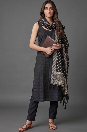 everyday workwear women regular kurta with trousers & with dupatta