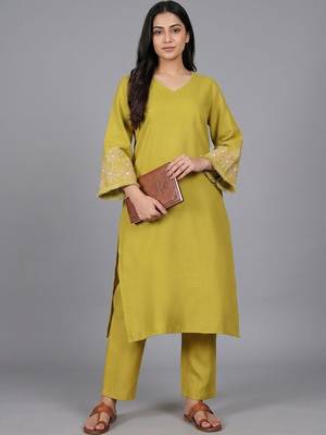 workwear women ethnic motifs embroidered regular thread work kurta with trousers 1