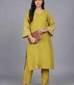 workwear women ethnic motifs embroidered regular thread work kurta with trousers
