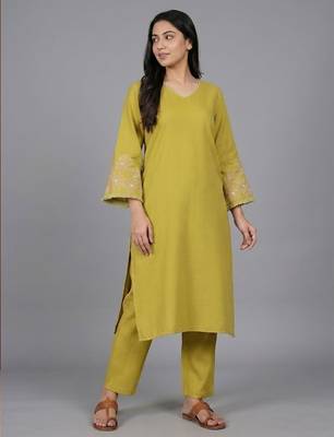 workwear women ethnic motifs embroidered regular thread work kurta with trousers 5