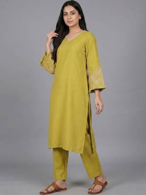 workwear women ethnic motifs embroidered regular thread work kurta with trousers 6