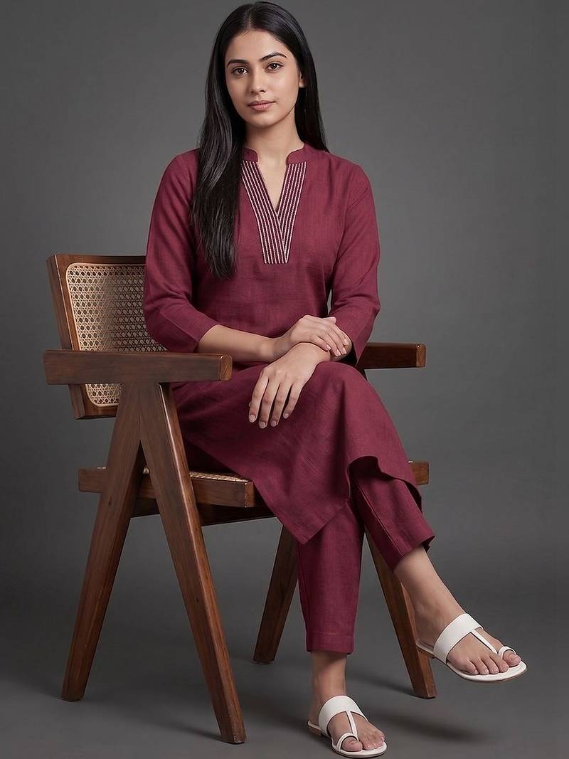workwear women regular thread work kurta with trousers