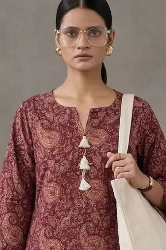 contemporary women paisley printed regular cotton farshi suit