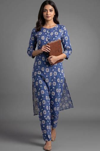 formal women floral printed regular kurta with palazzos