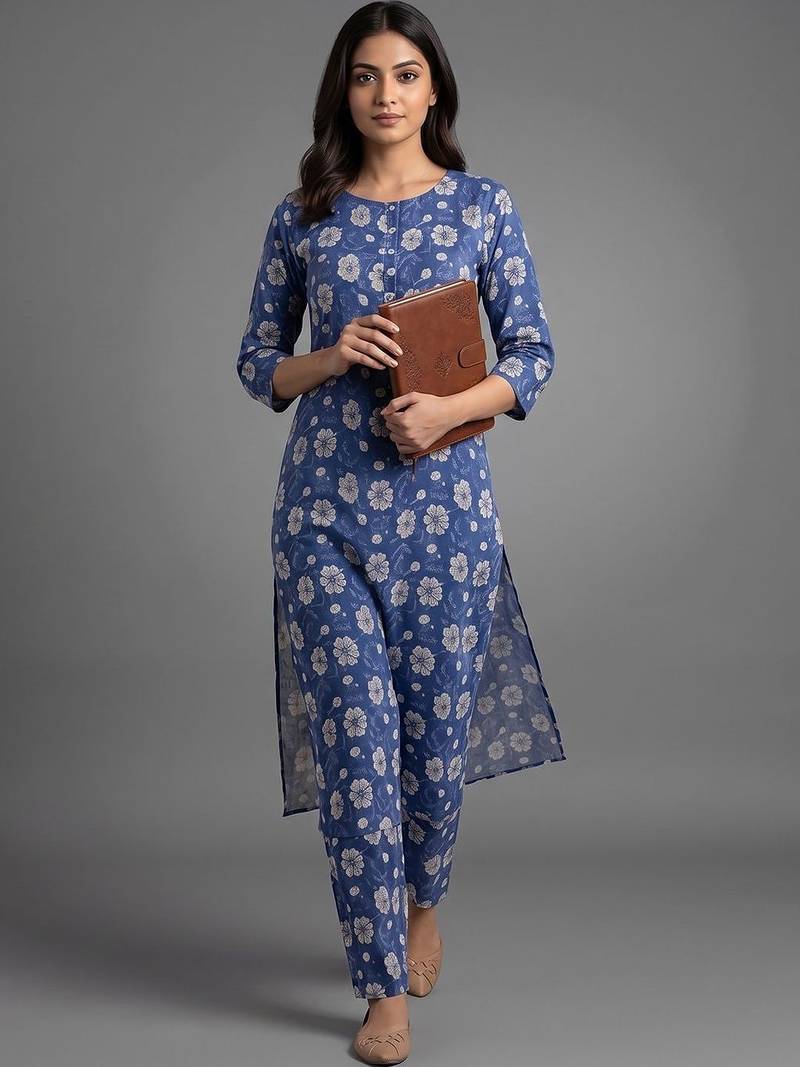 formal women floral printed regular kurta with palazzos